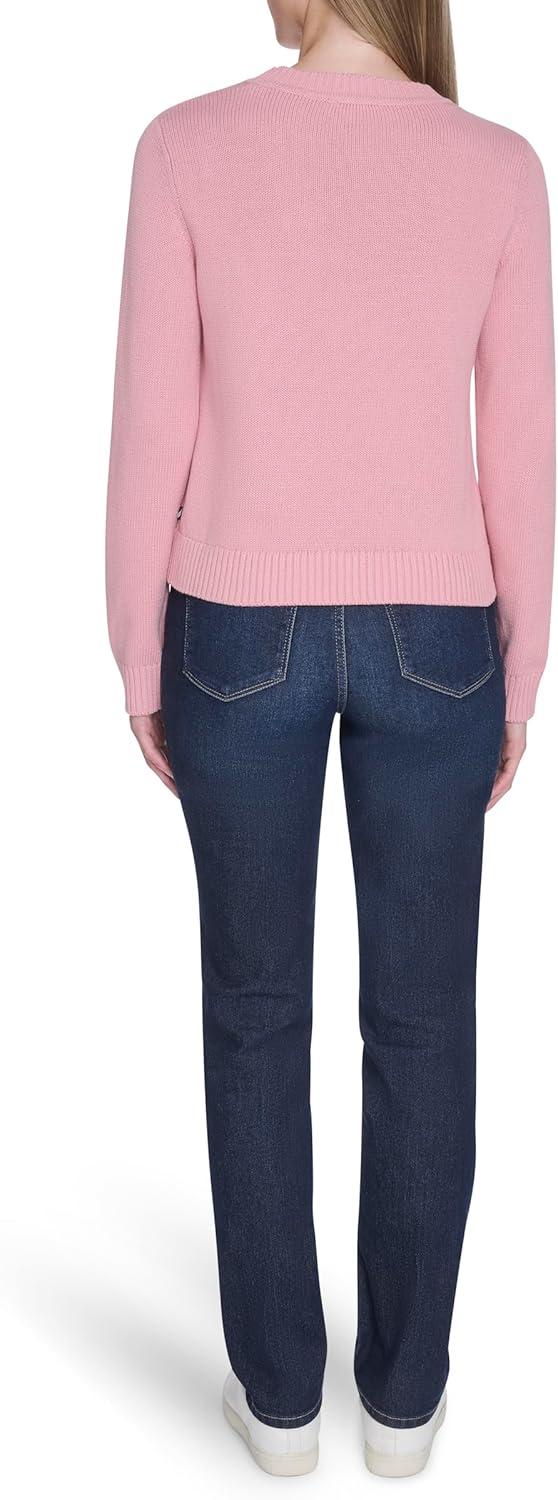 imageNautica Womens Long Sleeve Cable Crewneck SweaterBridal Rose