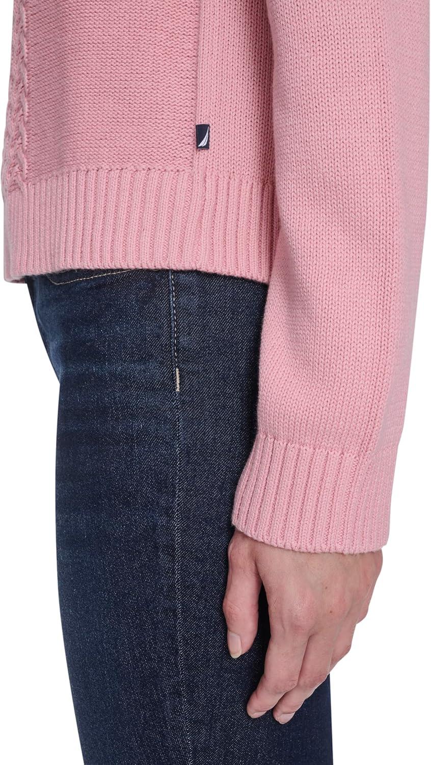 imageNautica Womens Long Sleeve Cable Crewneck SweaterBridal Rose