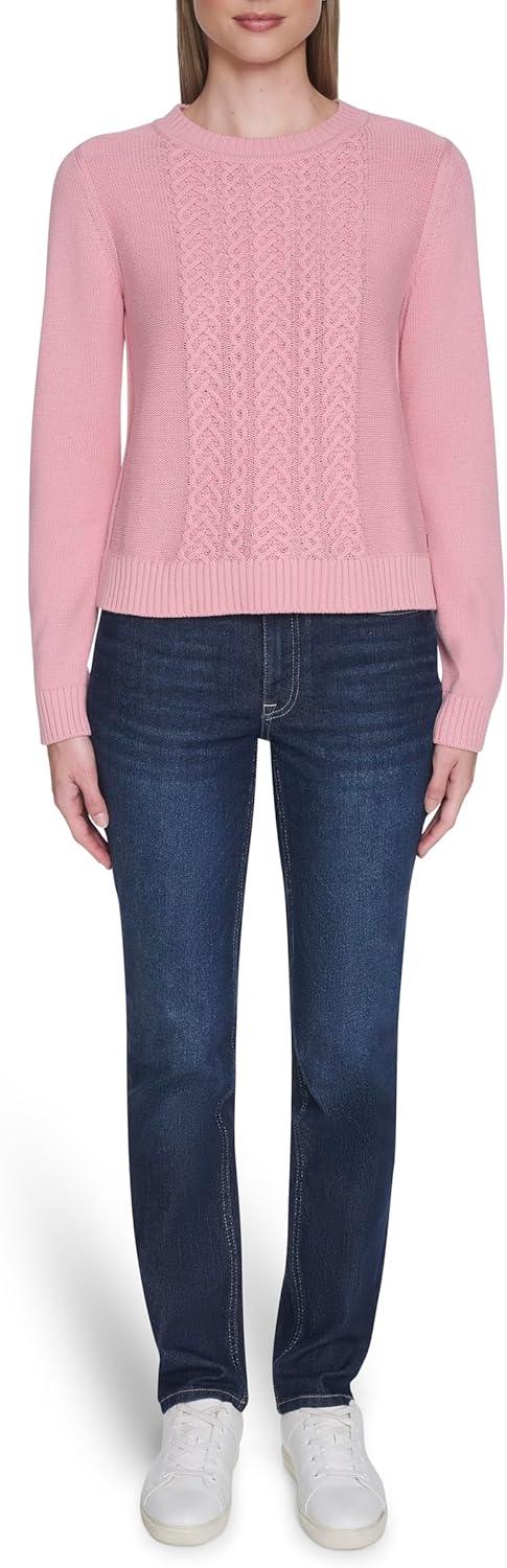 imageNautica Womens Long Sleeve Cable Crewneck SweaterBridal Rose