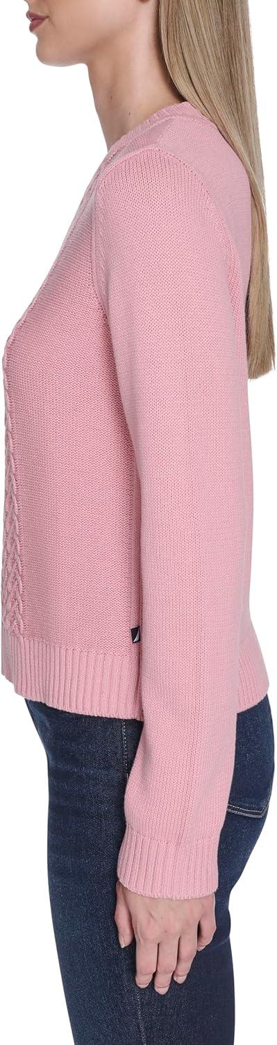 imageNautica Womens Long Sleeve Cable Crewneck SweaterBridal Rose