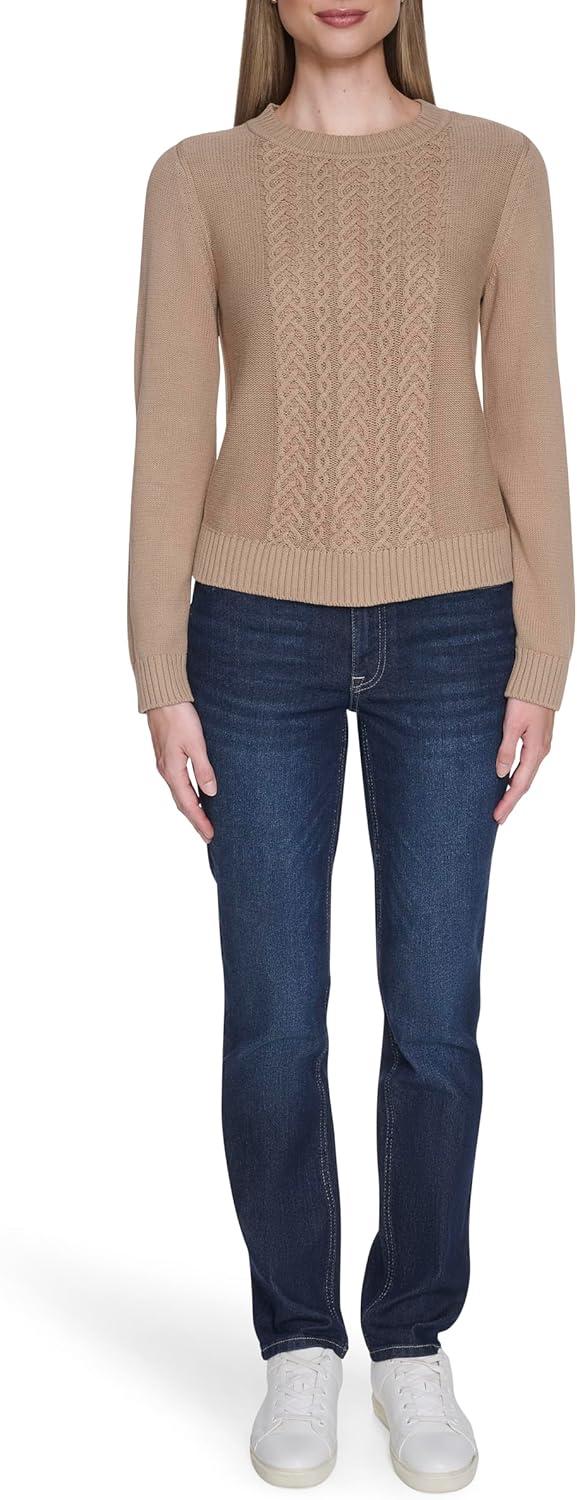 imageNautica Womens Long Sleeve Cable Crewneck SweaterCamel
