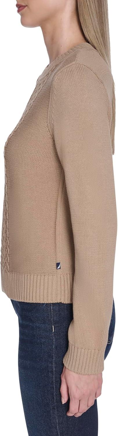 imageNautica Womens Long Sleeve Cable Crewneck SweaterCamel