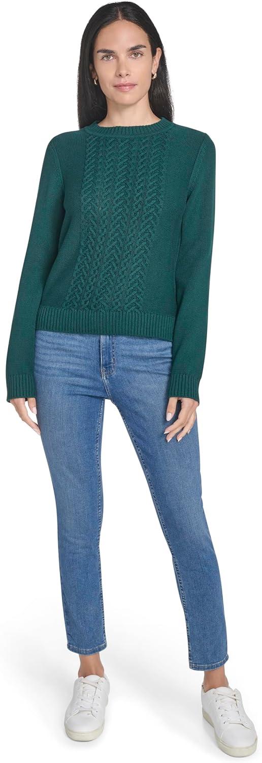 imageNautica Womens Long Sleeve Cable Crewneck SweaterForest