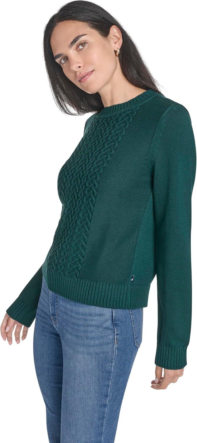 imageNautica Womens Long Sleeve Cable Crewneck SweaterForest