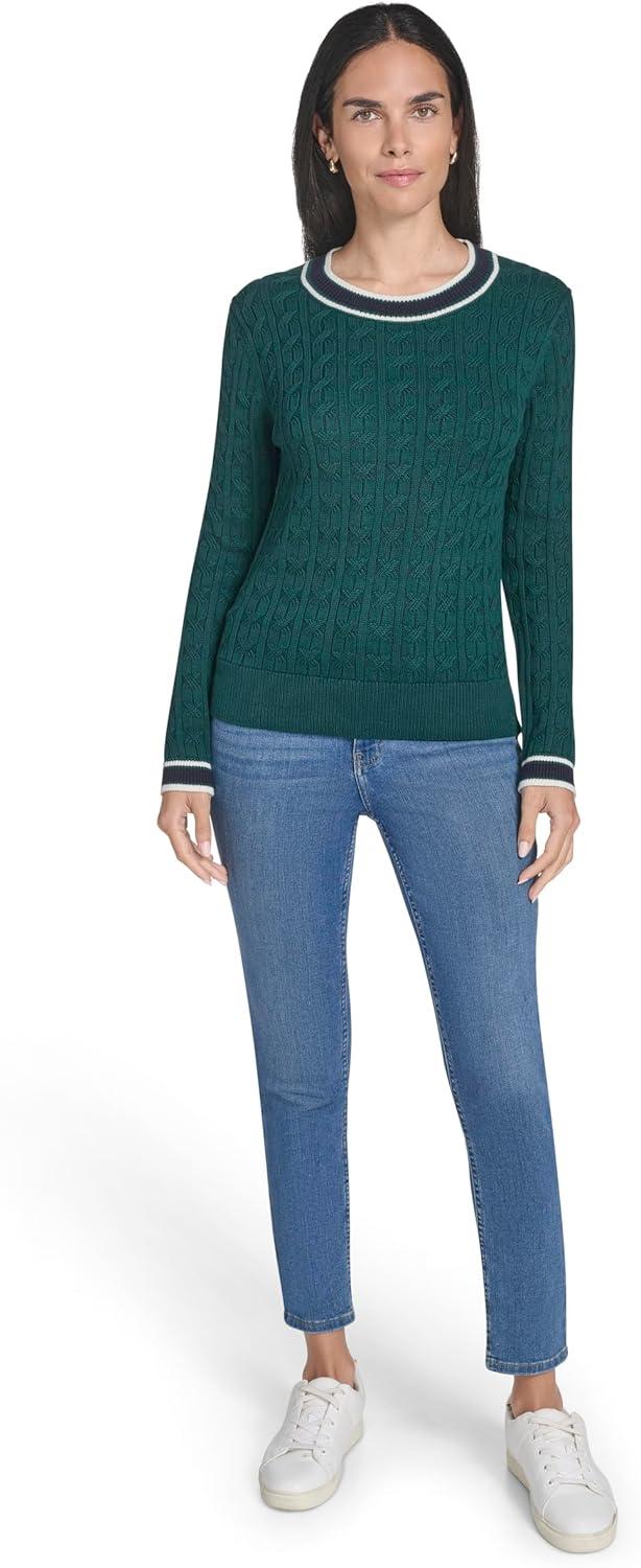 imageNautica Womens Long Sleeve Cable Crewneck SweaterForest Multi