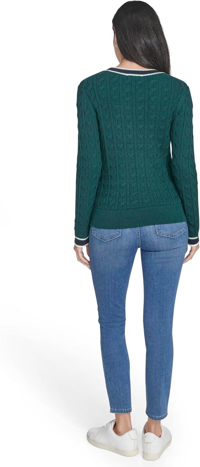 imageNautica Womens Long Sleeve Cable Crewneck SweaterForest Multi