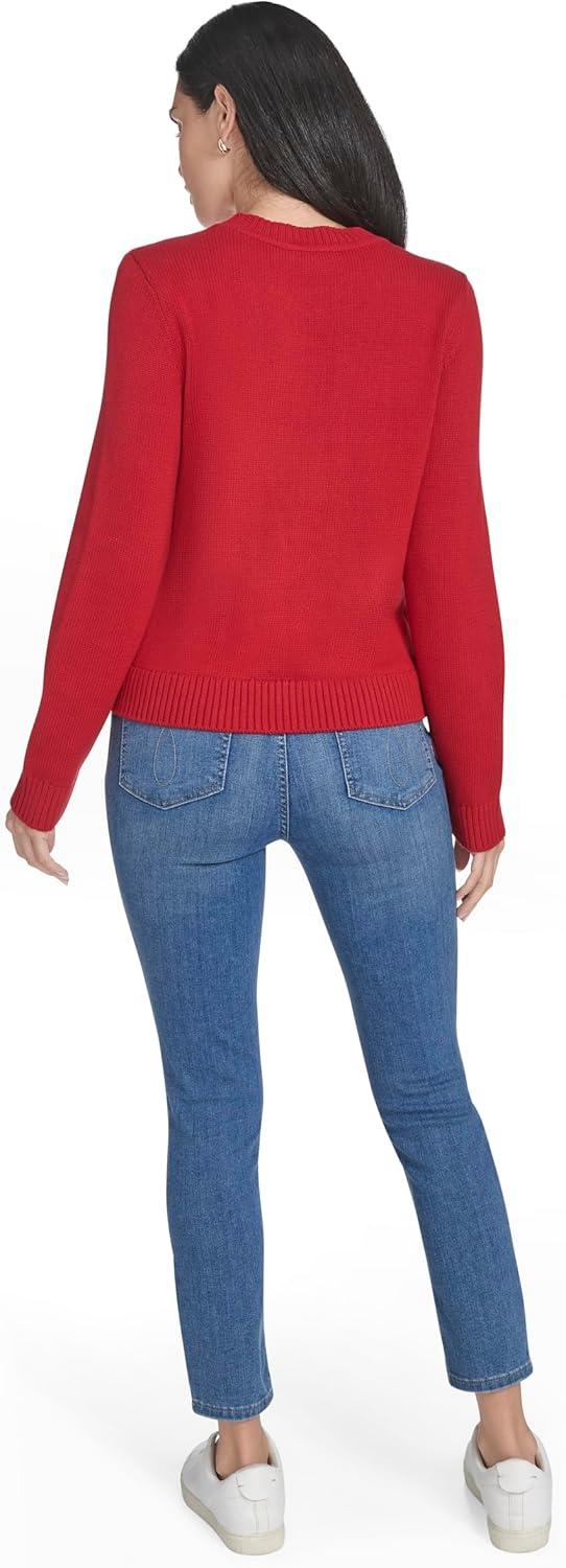 imageNautica Womens Long Sleeve Cable Crewneck SweaterHaute Red