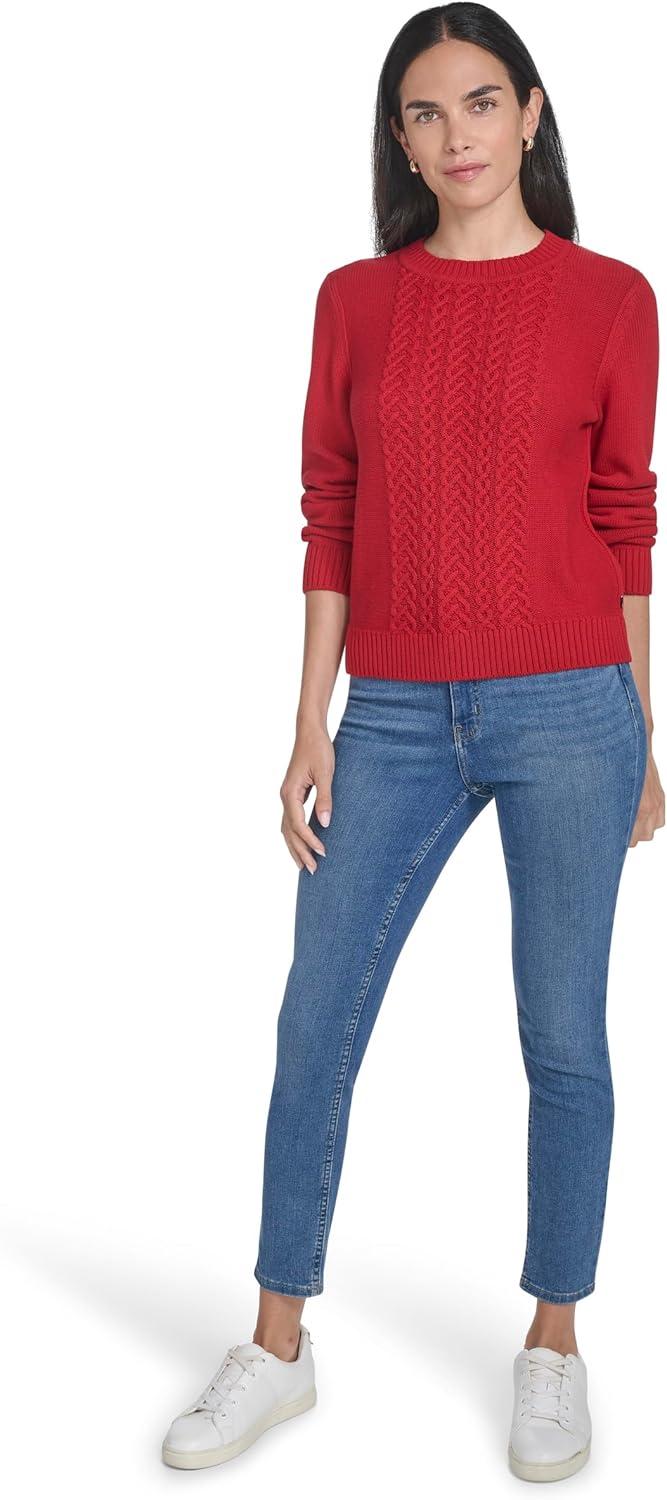 imageNautica Womens Long Sleeve Cable Crewneck SweaterHaute Red
