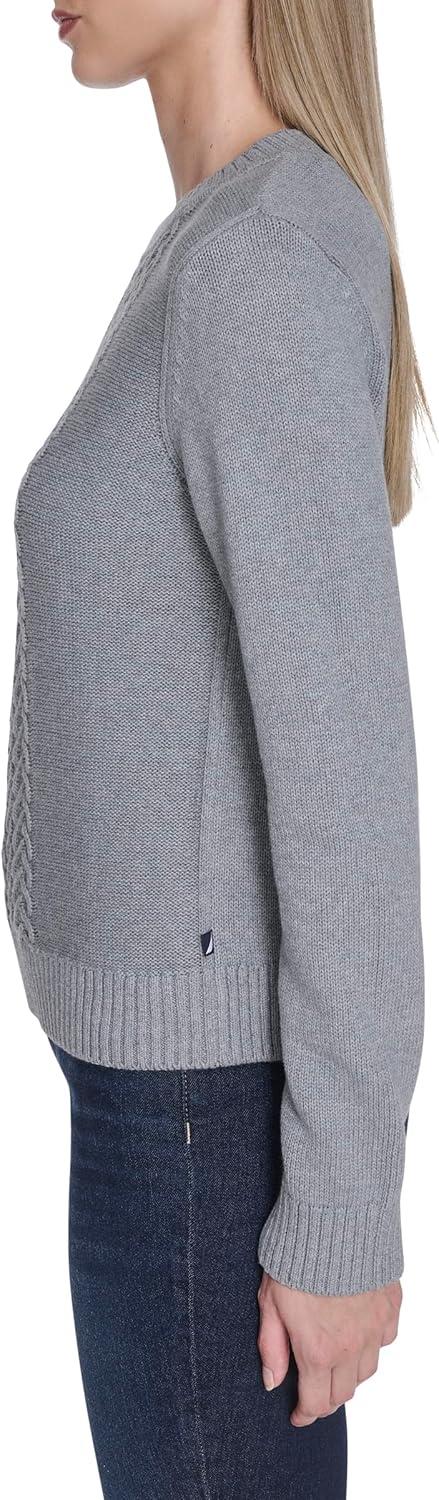 imageNautica Womens Long Sleeve Cable Crewneck SweaterMist Heather