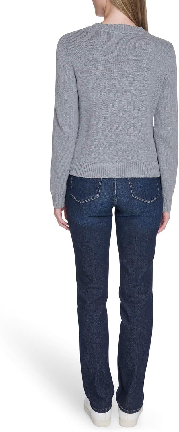 imageNautica Womens Long Sleeve Cable Crewneck SweaterMist Heather