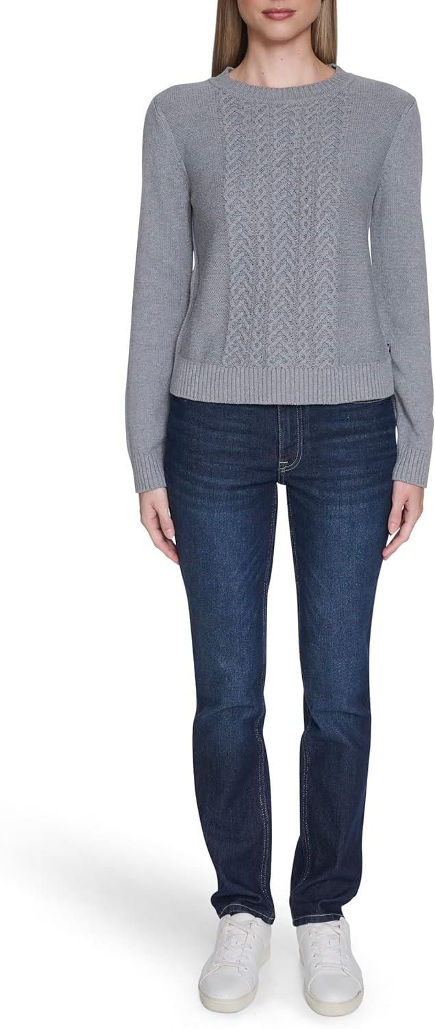imageNautica Womens Long Sleeve Cable Crewneck SweaterMist Heather