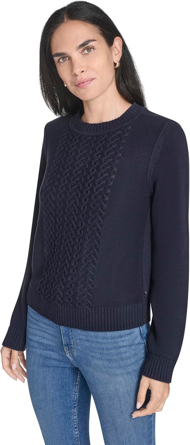 imageNautica Womens Long Sleeve Cable Crewneck SweaterNight Sky