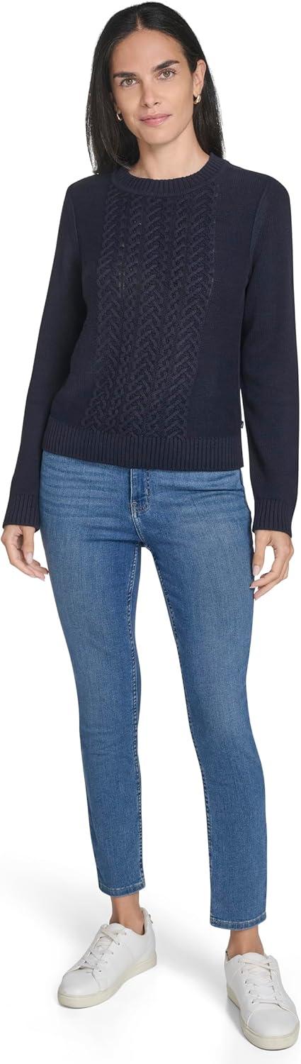 imageNautica Womens Long Sleeve Cable Crewneck SweaterNight Sky