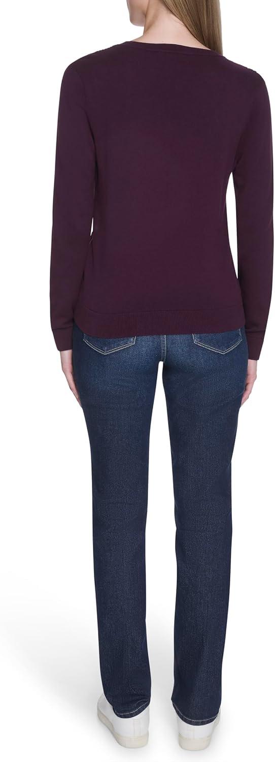 imageNautica Womens Long Sleeve Cable VNeck SweaterAubergine