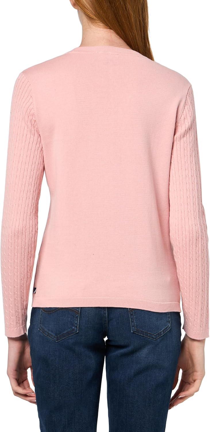 imageNautica Womens Long Sleeve Cable VNeck SweaterBridal Rose