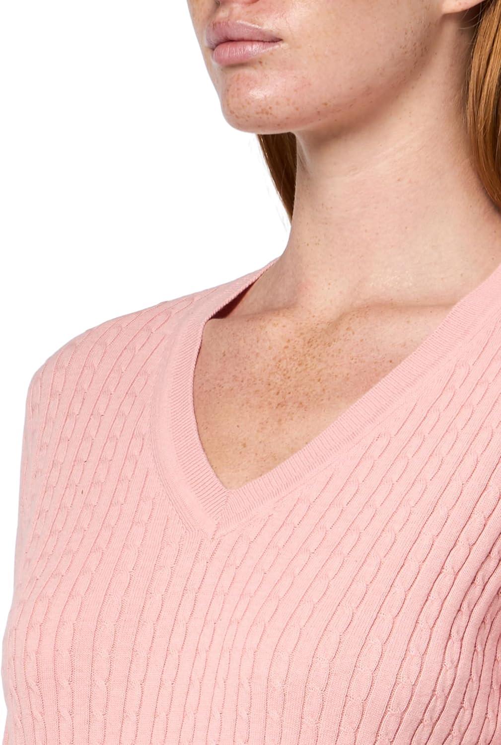 imageNautica Womens Long Sleeve Cable VNeck SweaterBridal Rose