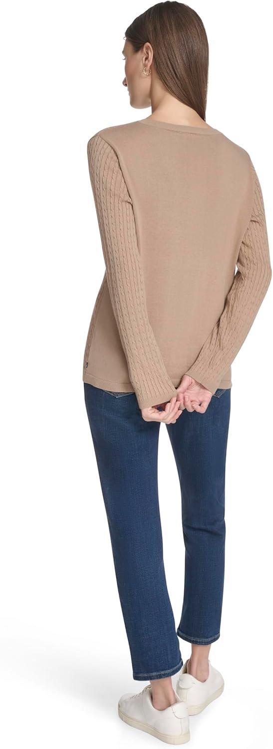 imageNautica Womens Long Sleeve Cable VNeck SweaterCamel