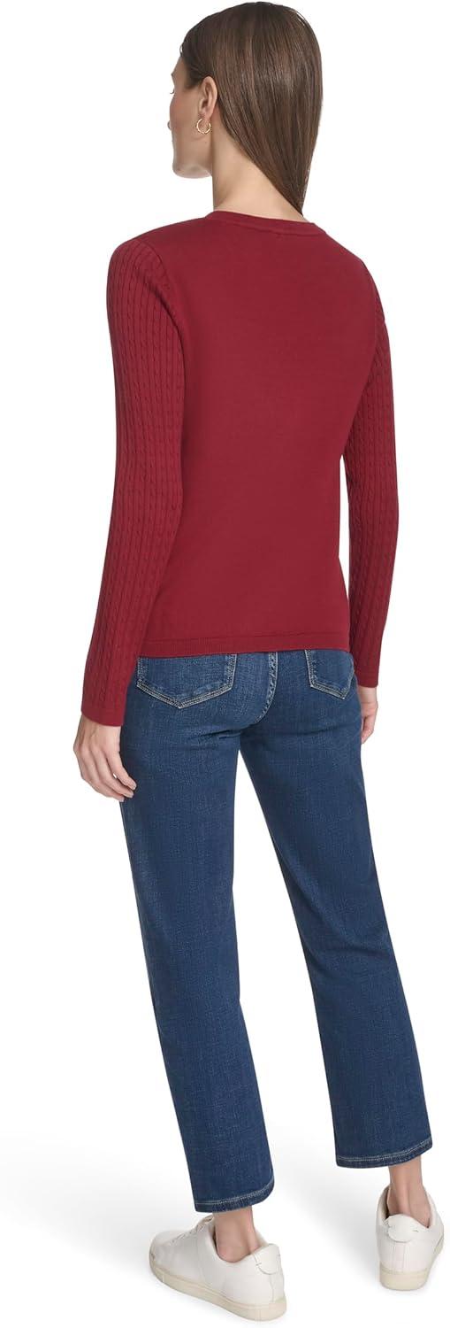 imageNautica Womens Long Sleeve Cable VNeck SweaterDeep Rouge