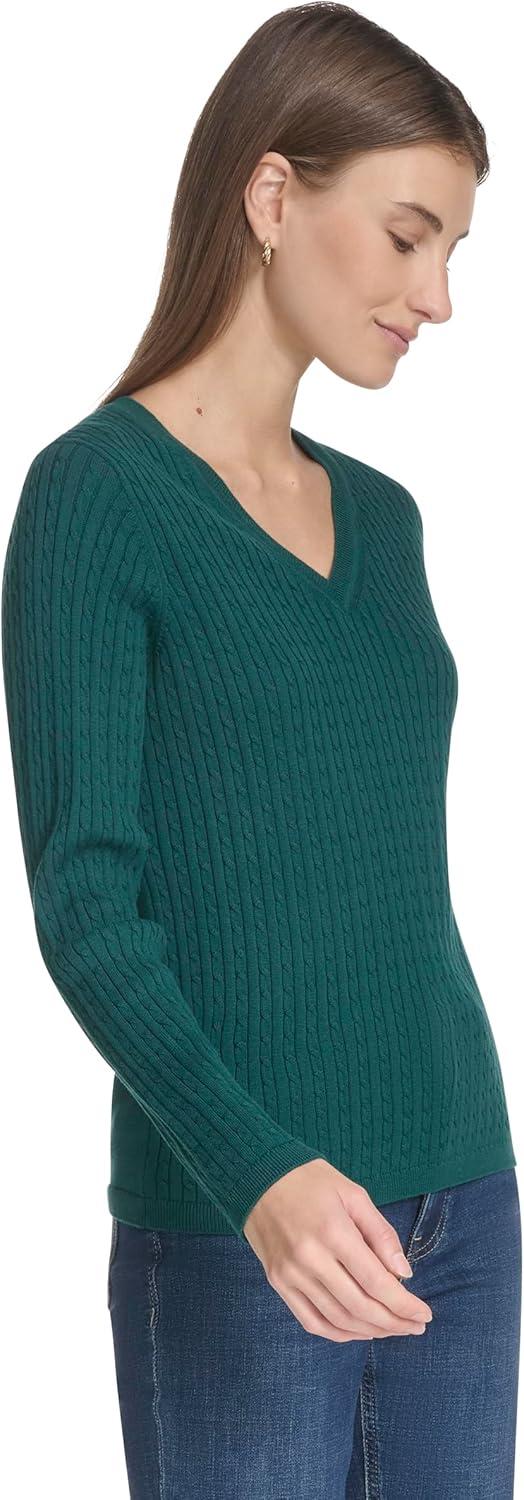 imageNautica Womens Long Sleeve Cable VNeck SweaterForest