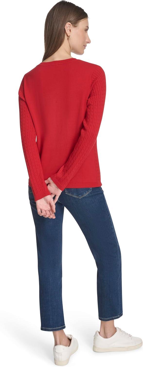 imageNautica Womens Long Sleeve Cable VNeck SweaterHaute Red