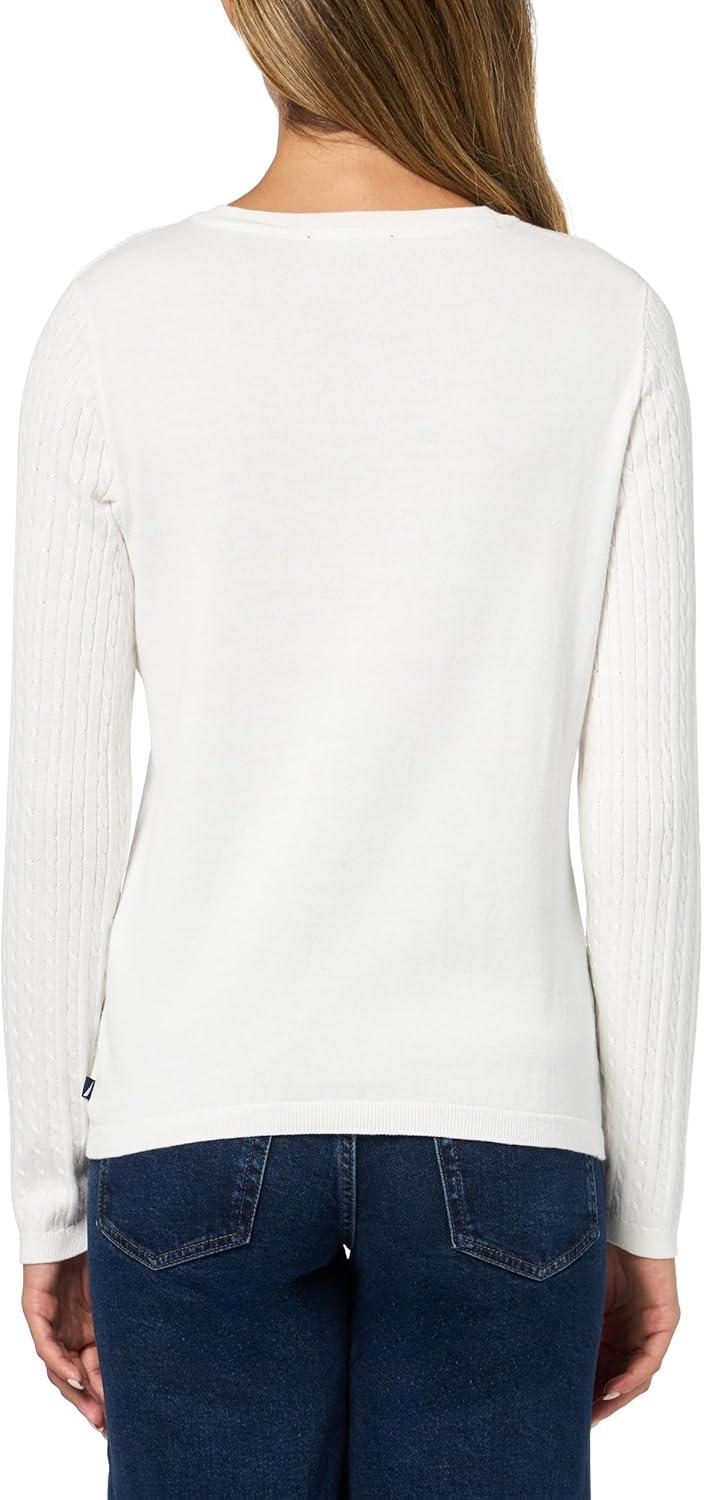 imageNautica Womens Long Sleeve Cable VNeck SweaterIvory