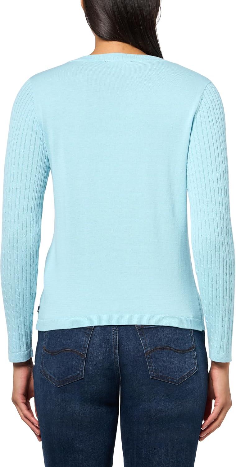 imageNautica Womens Long Sleeve Cable VNeck SweaterPorcelain Blue
