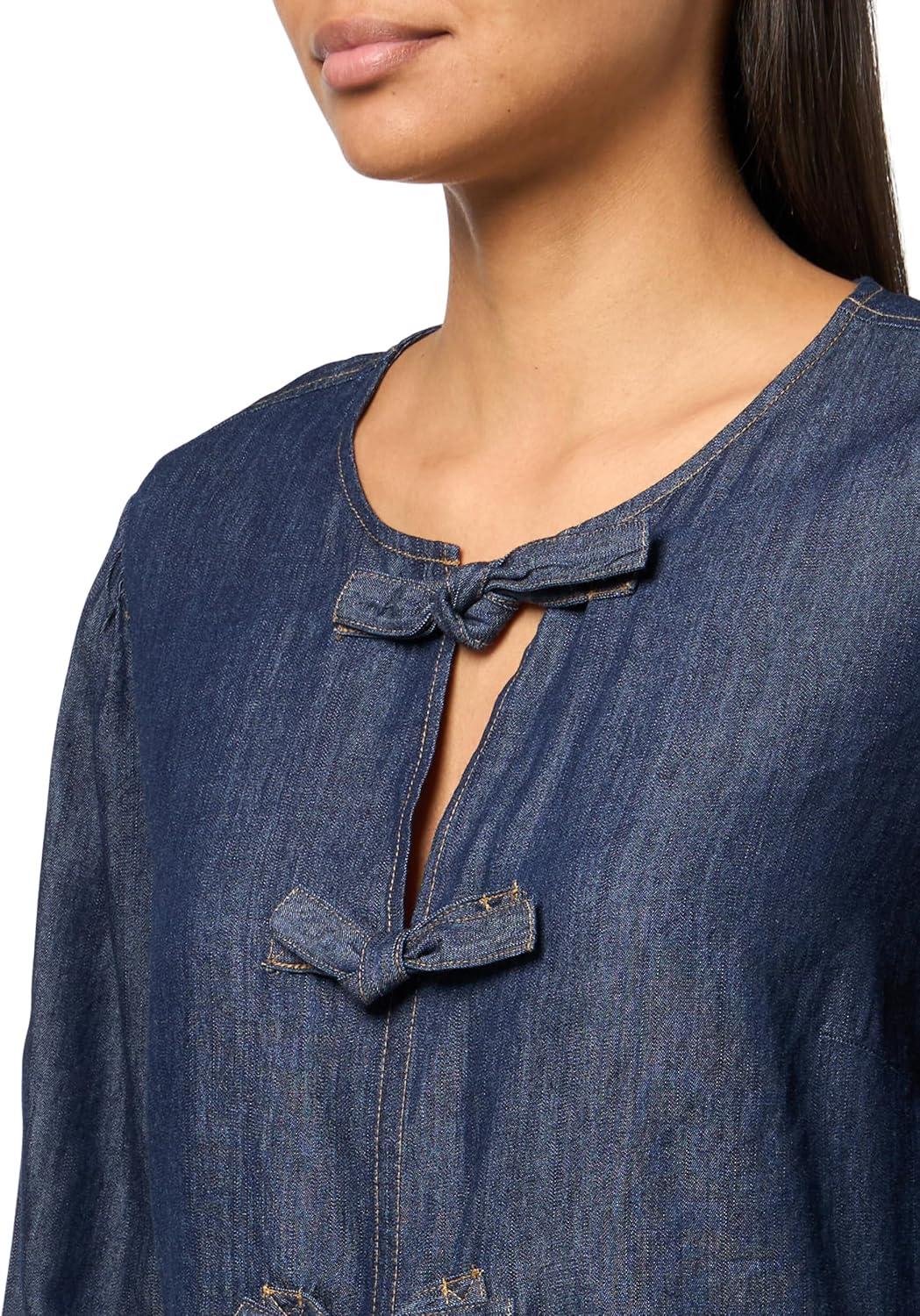 imageNautica Womens Long Sleeve Chambray Popover Denim TopDark Azure