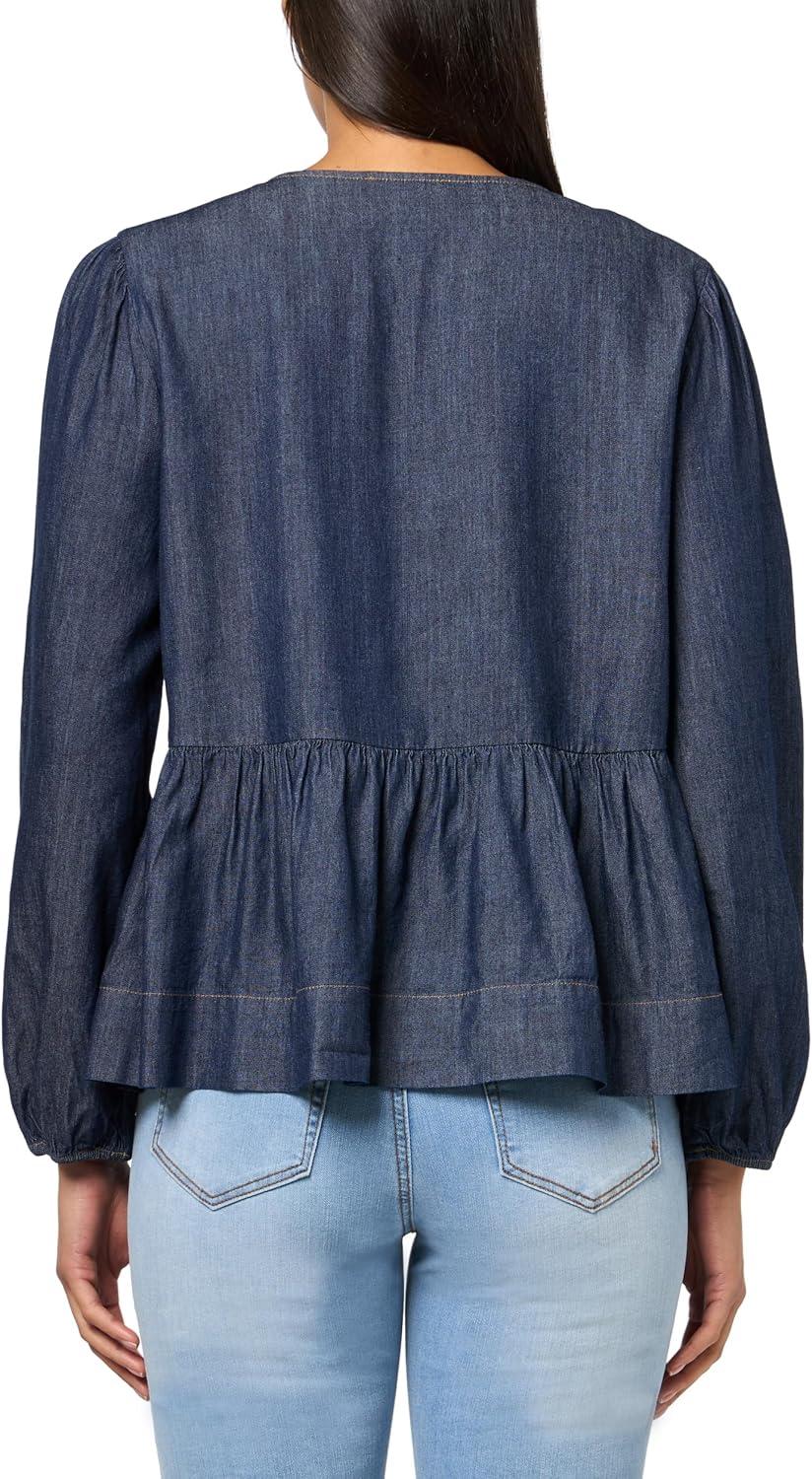 imageNautica Womens Long Sleeve Chambray Popover Denim TopDark Azure