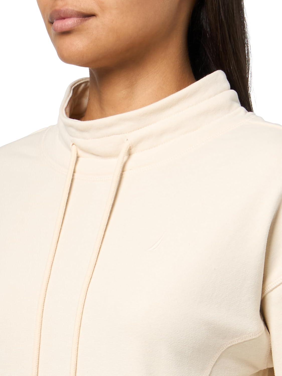 imageNautica Womens Long Sleeve Mock Neck Pullover SweatshirtWhite Swan