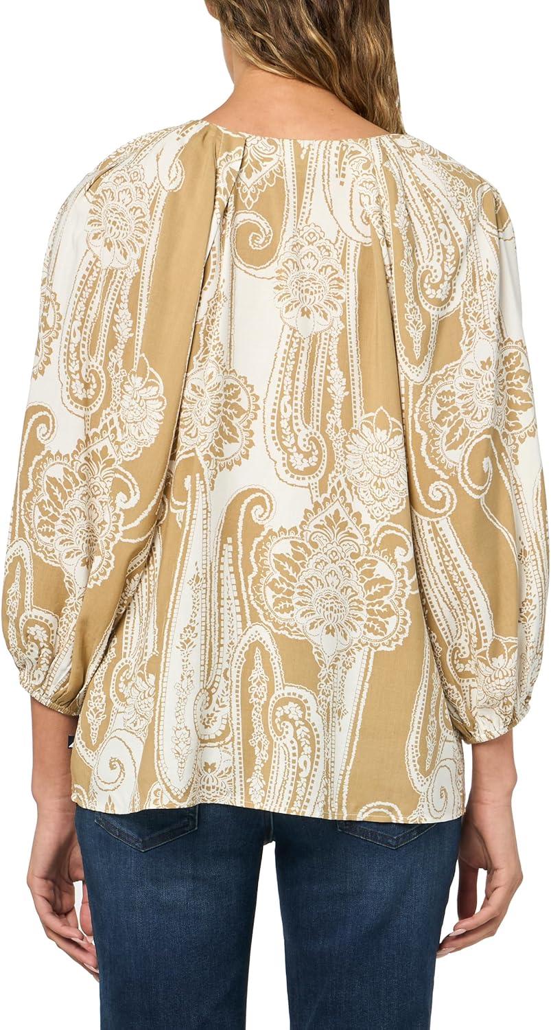 imageNautica Womens Long Sleeve Printed Paisley VNeck BlouseRopeIvory