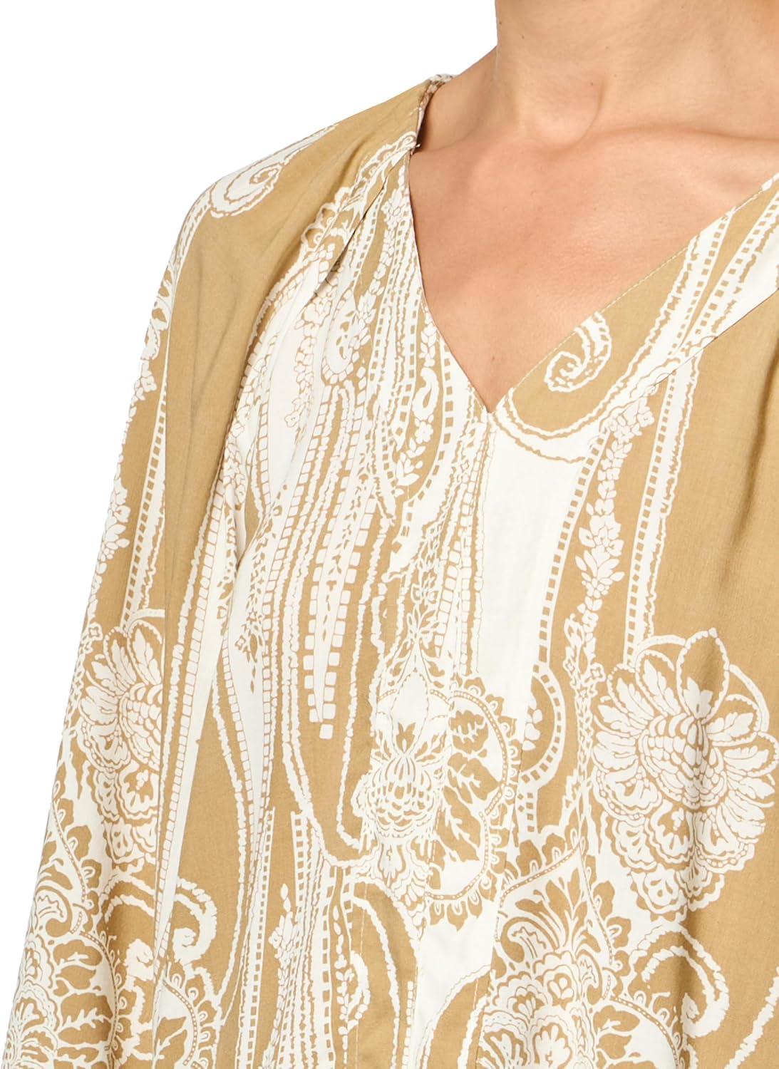 imageNautica Womens Long Sleeve Printed Paisley VNeck BlouseRopeIvory