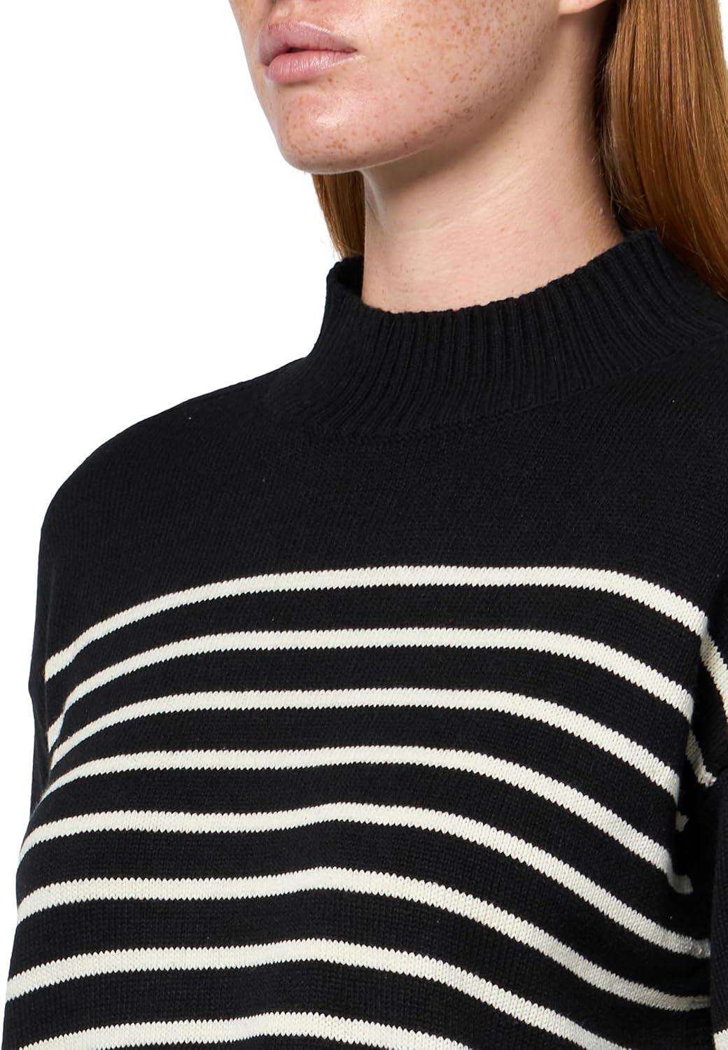 imageNautica Womens Long Sleeve Pullover Mockneck SweaterBlackWhite Swan