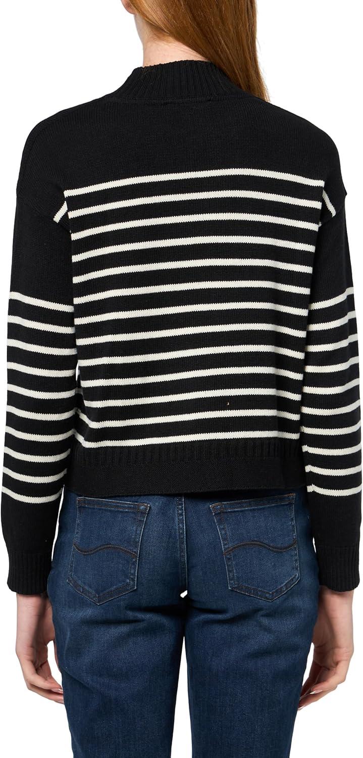 imageNautica Womens Long Sleeve Pullover Mockneck SweaterBlackWhite Swan