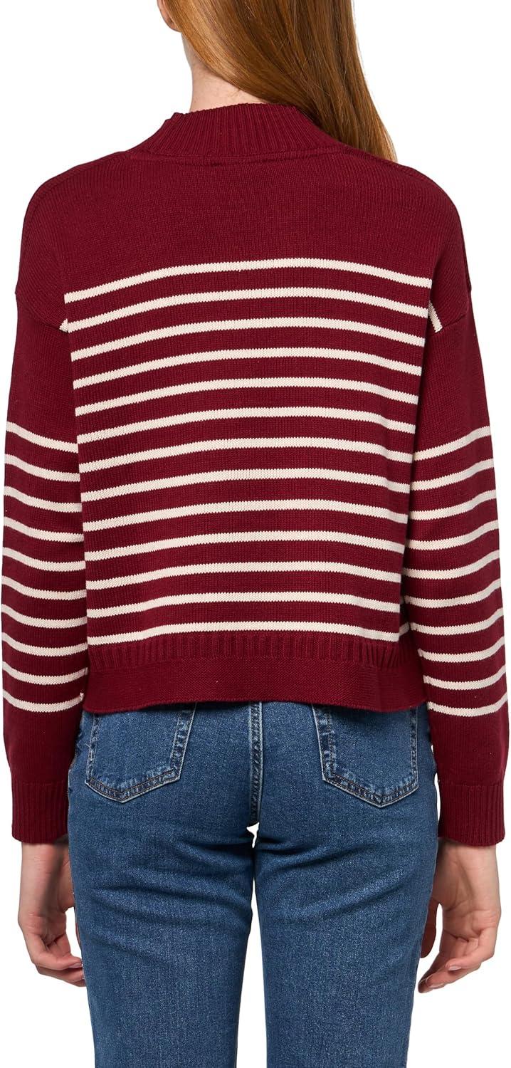imageNautica Womens Long Sleeve Pullover Mockneck SweaterDeep RougeWhite Swan