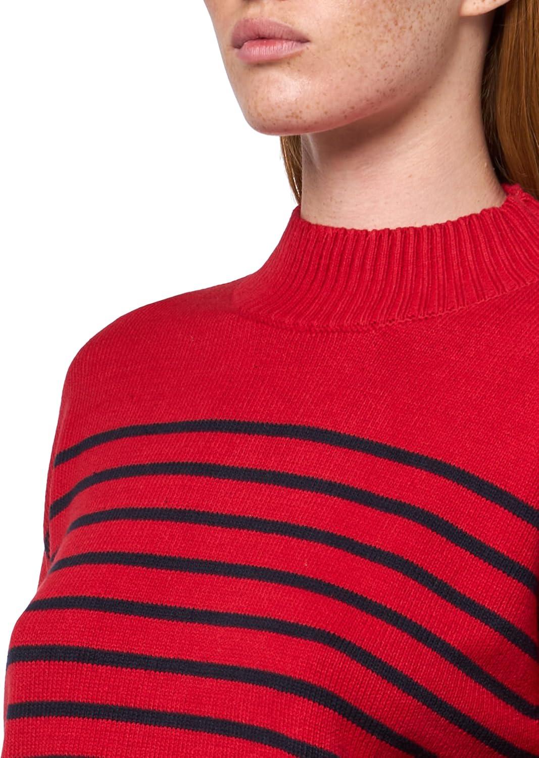 imageNautica Womens Long Sleeve Pullover Mockneck SweaterHaute RedNight Sky