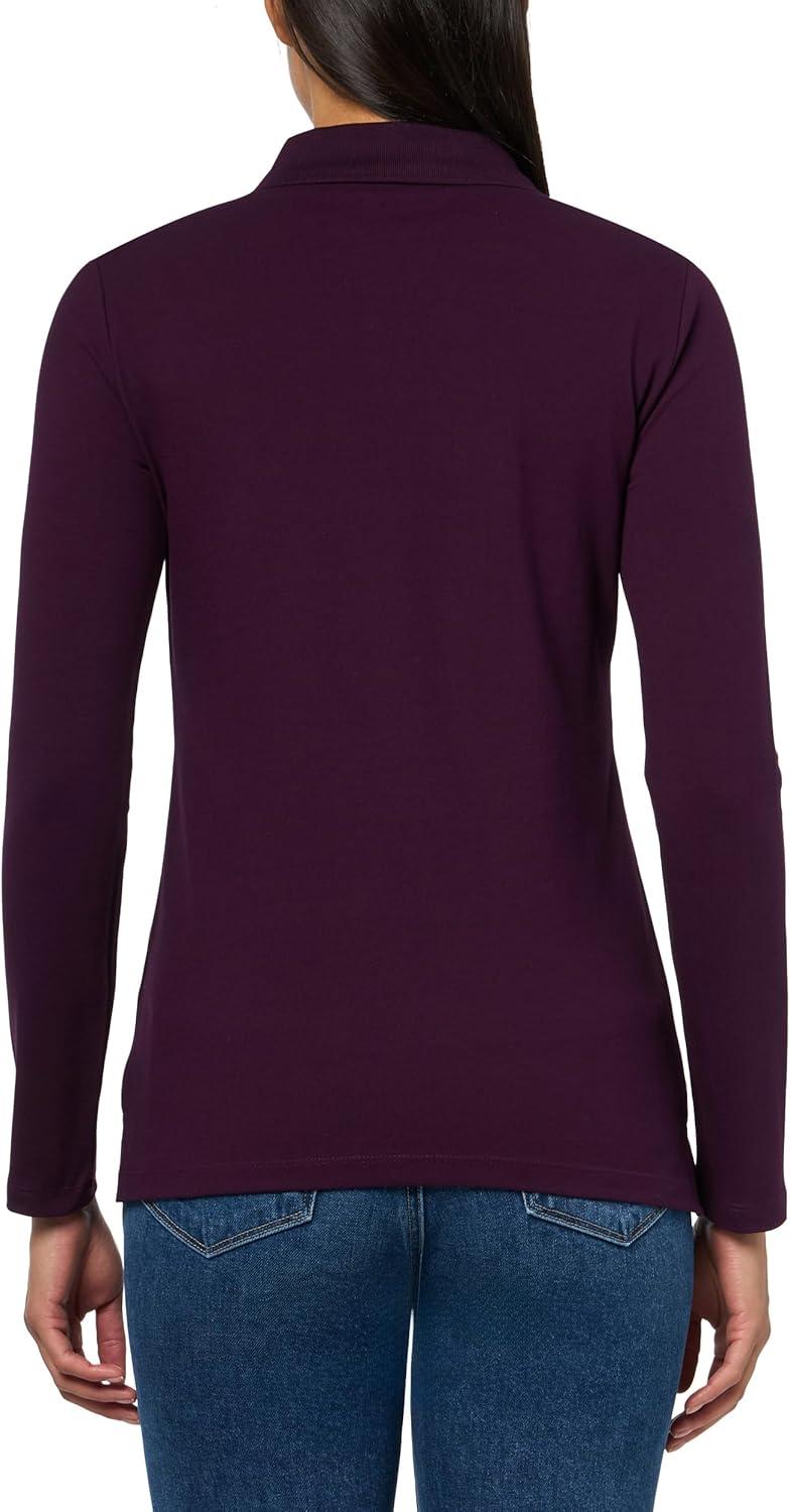 imageNautica Womens Long Sleeve Solid Collared Polo ShirtAubergine