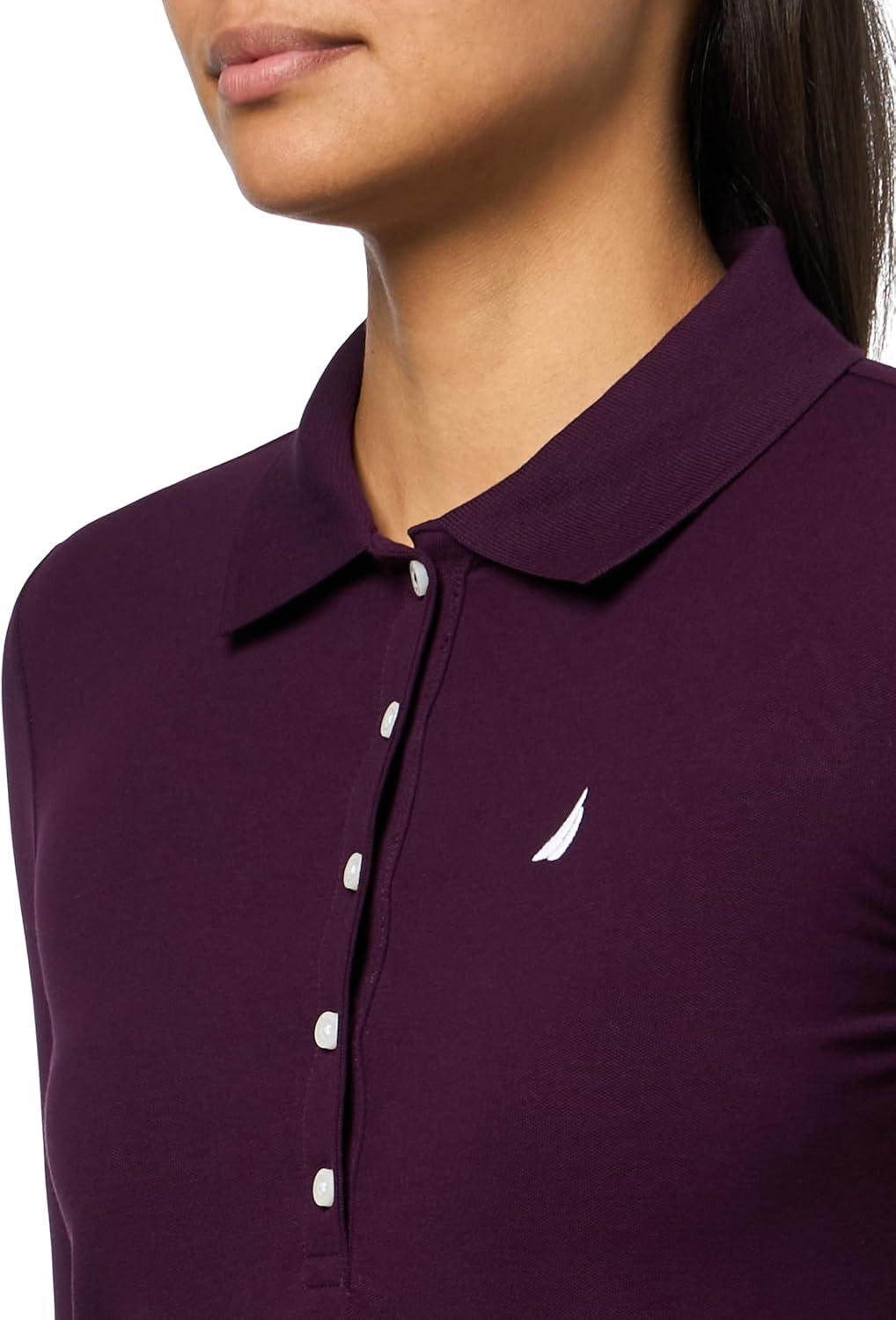 imageNautica Womens Long Sleeve Solid Collared Polo ShirtAubergine