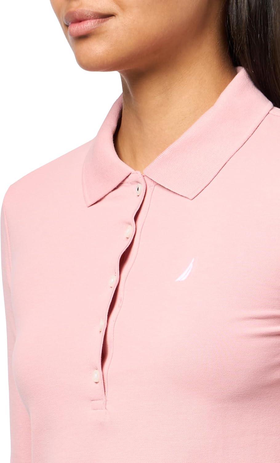 imageNautica Womens Long Sleeve Solid Collared Polo ShirtBridal Rose