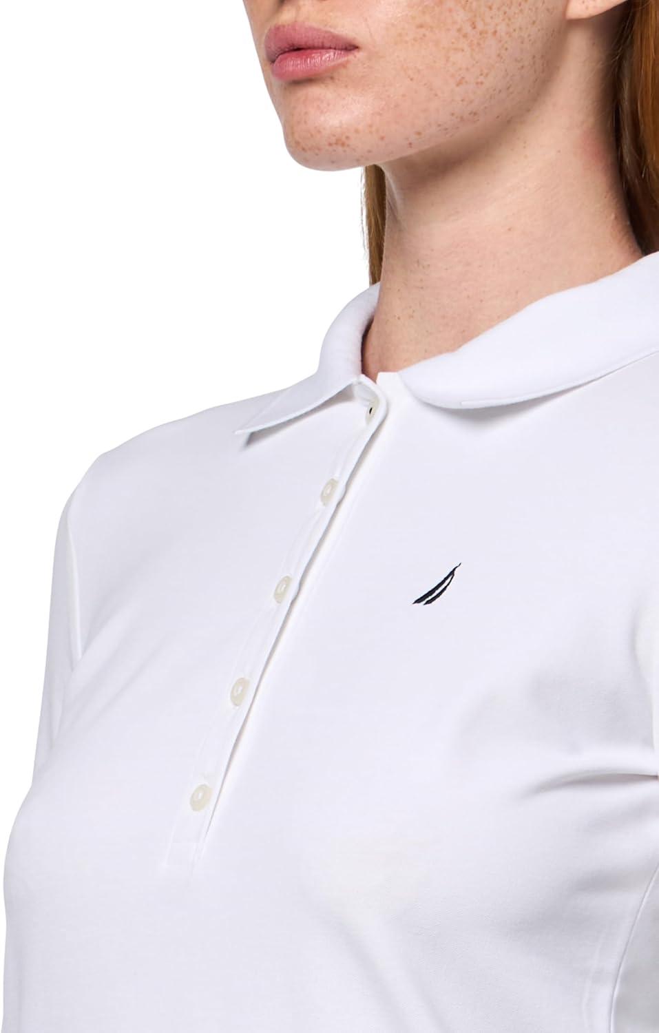 imageNautica Womens Long Sleeve Solid Collared Polo ShirtBright White