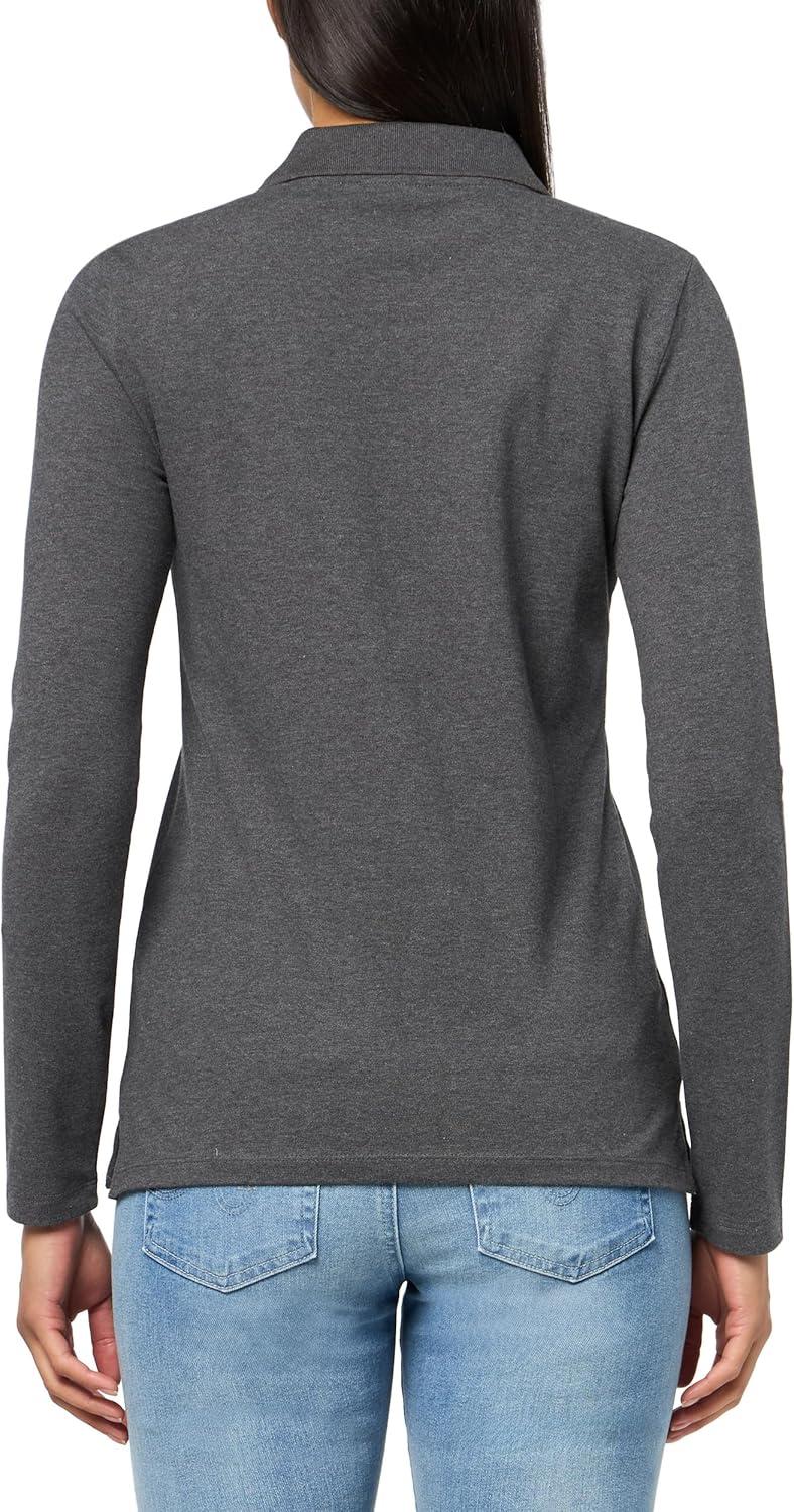 imageNautica Womens Long Sleeve Solid Collared Polo ShirtCharcoal Heather