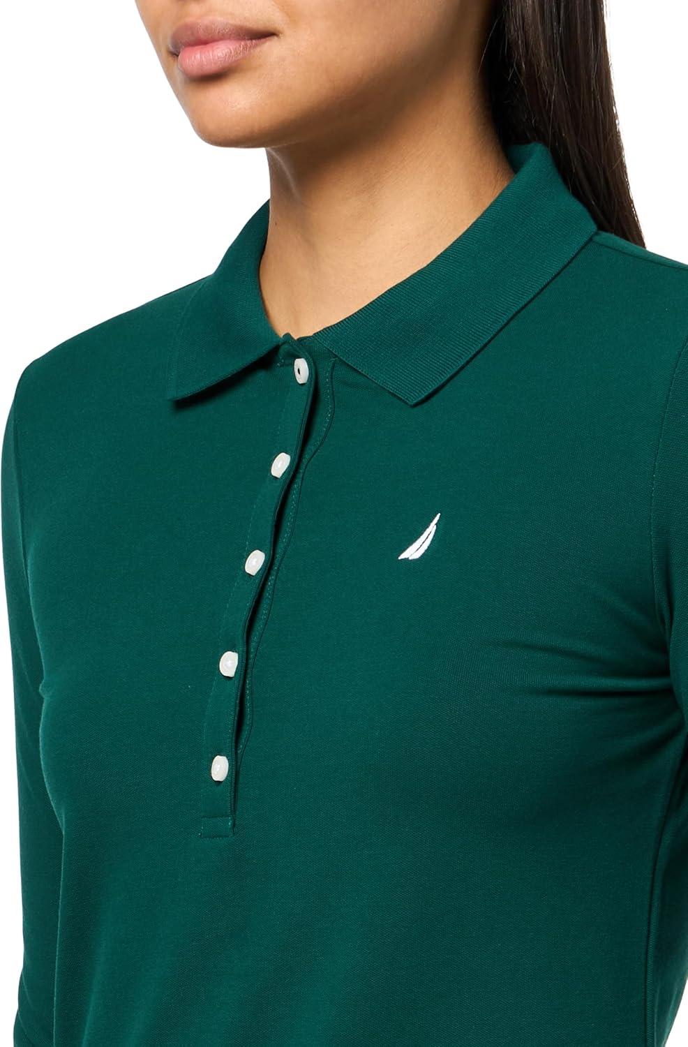 imageNautica Womens Long Sleeve Solid Collared Polo ShirtForest