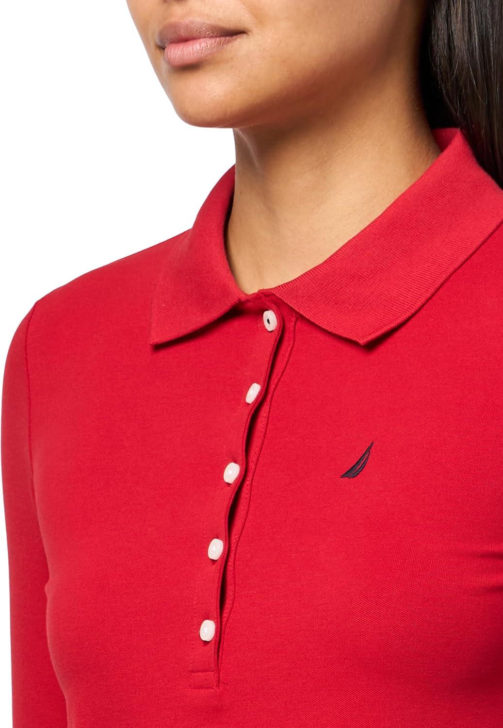 imageNautica Womens Long Sleeve Solid Collared Polo ShirtSamba