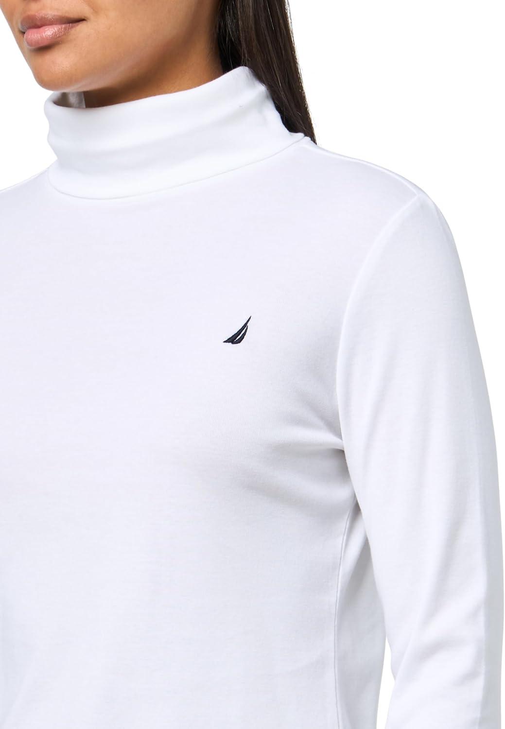 imageNautica Womens Long Sleeve Solid Turtleneck ShirtBright White