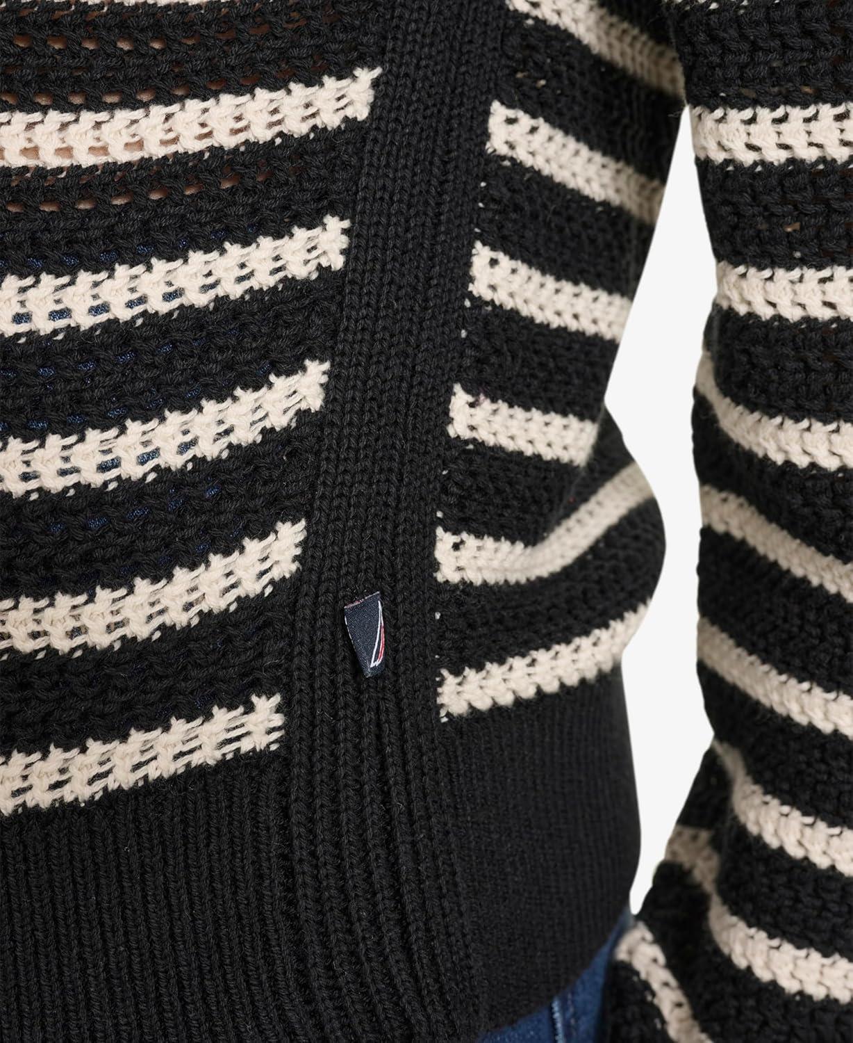 imageNautica Womens Long Sleeve Striped Crewneck SweaterBlackWhite Swan