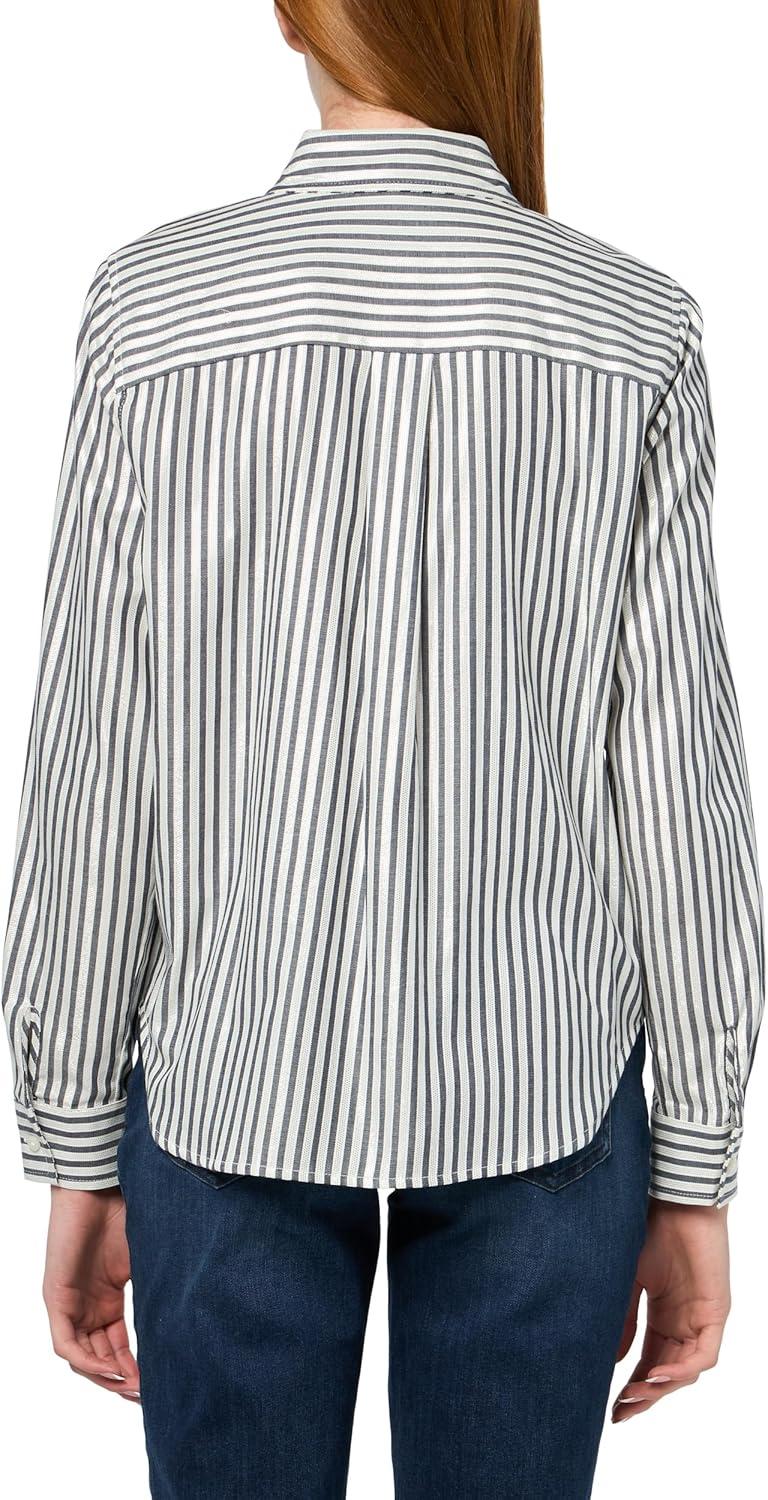 imageNautica Womens Lurex Pleated Long Sleeve Collared Striped ShirtNight Sky Multi