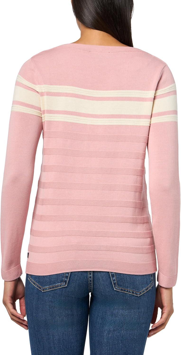 imageNautica Womens Mariner Stripe Pullover Boatneck Long SleeveBridal Rose Multi
