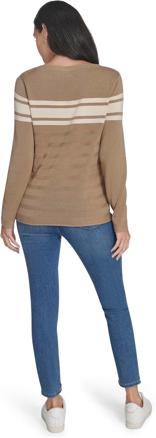 imageNautica Womens Mariner Stripe Pullover Boatneck Long SleeveCamel Multi