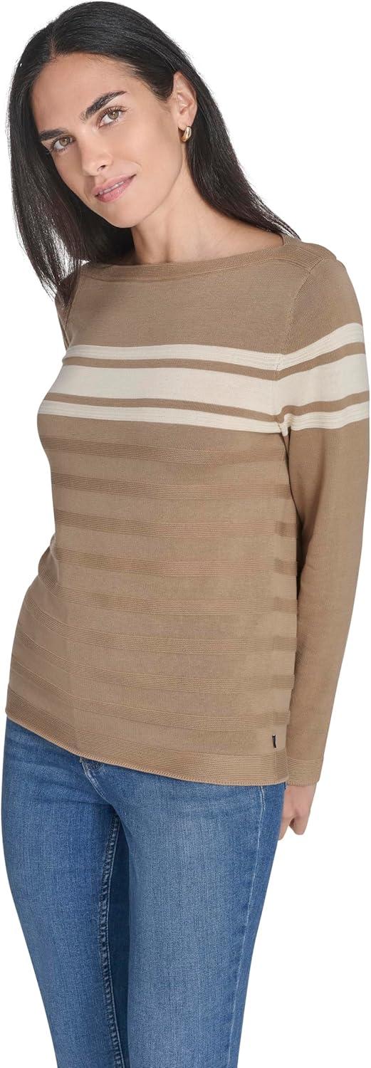 imageNautica Womens Mariner Stripe Pullover Boatneck Long SleeveCamel Multi