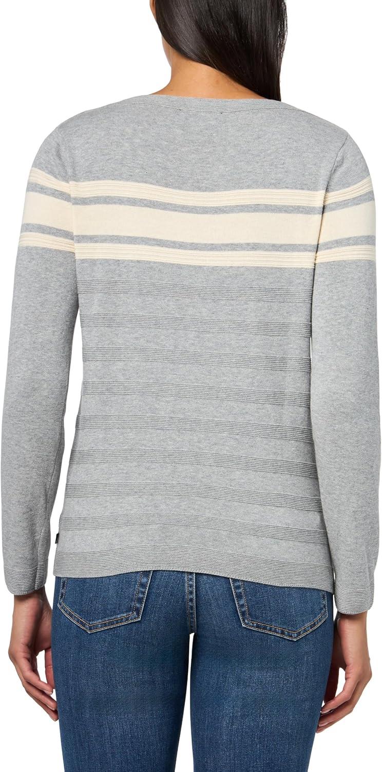 imageNautica Womens Mariner Stripe Pullover Boatneck Long SleeveHeather Mist Multi