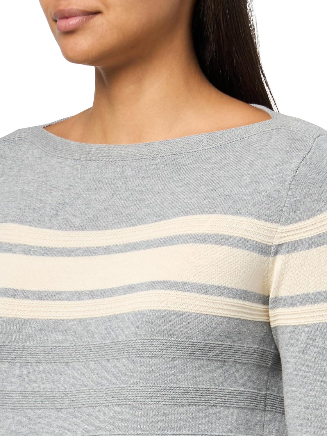 imageNautica Womens Mariner Stripe Pullover Boatneck Long SleeveHeather Mist Multi